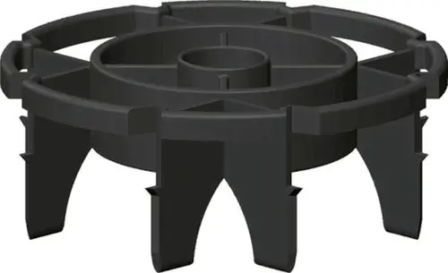 Mündungsgitter aus PP in schwarz, mit kreisförmigem Design und mehreren Halteklammern, hergestellt von Wolf. Ideal für Anschluss DN60 in Entwässerungssystemen.